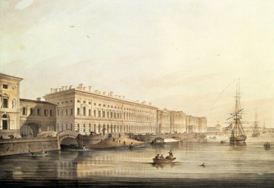 Blick auf den Palastdamm, graviert von Karl Petrovich Beggrov (1799-1875), 1826 von K. and Shiflard, S. Sabat